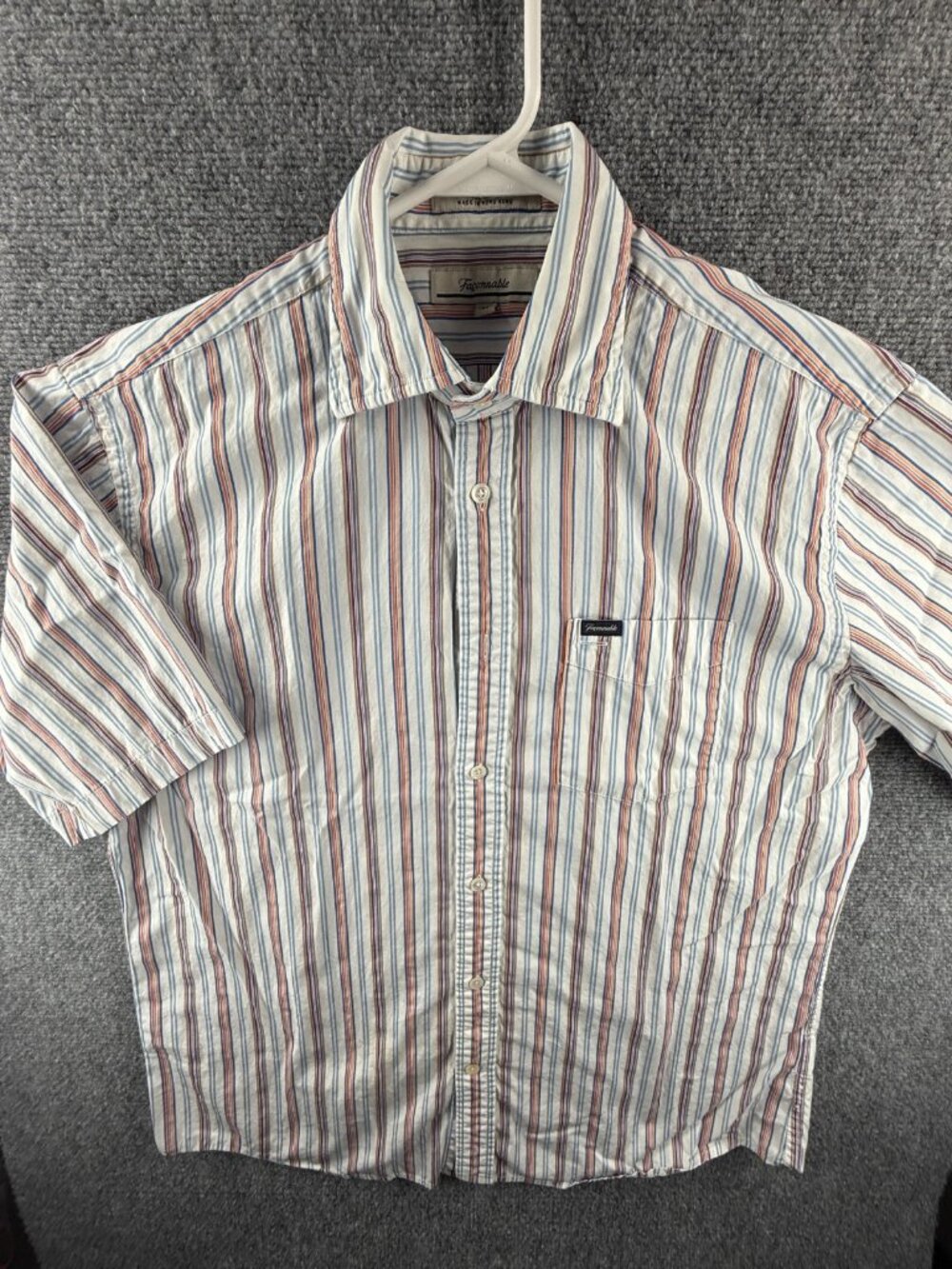 Faconnable Short Sleeve Medium Cotton Striped Colorful Mens Button Up Shirt